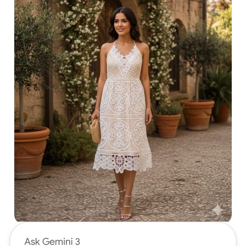 White Crochet Lace Floral Strap Dress ( S ) - Picture 11 of 11